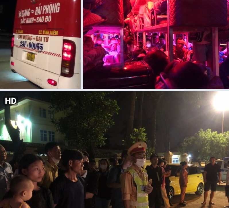 Trạm Cảnh sát giao thông An Hưng kịp thời xử lý ô tô khách chở quá 47 người 